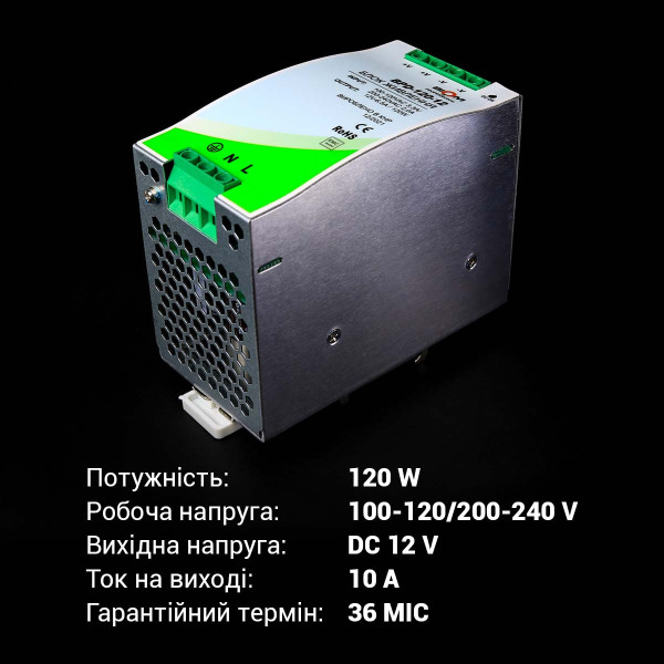 Блок питания Biom Professional на DIN-рейку DC 12V 120W 10A (BPD-120-12), 100021770
