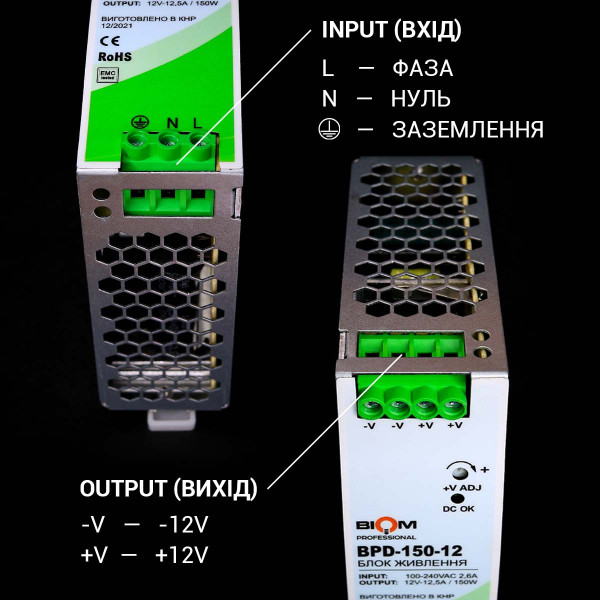 Блок питания Biom Professional на DIN-рейку DC 12V 150W 12,5A (BPD-150-12), 100021771