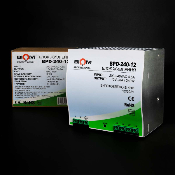 Блок питания Biom Professional на DIN-рейку DC 12V 240W 20A (BPD-240-12), 100021773