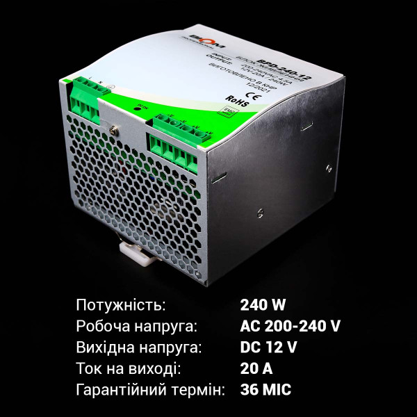 Блок питания Biom Professional на DIN-рейку DC 12V 240W 20A (BPD-240-12), 100021773