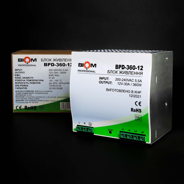Блок питания Biom Professional на DIN-рейку DC 12V 360W 30A (BPD-360-12), 100021774