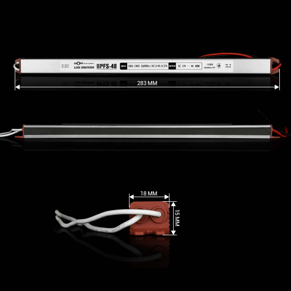 Блок питания BIOM Professional DC 12V 48W 4А stick герметичный, в металлическом корпусе (BPFS-48-12), 100019657