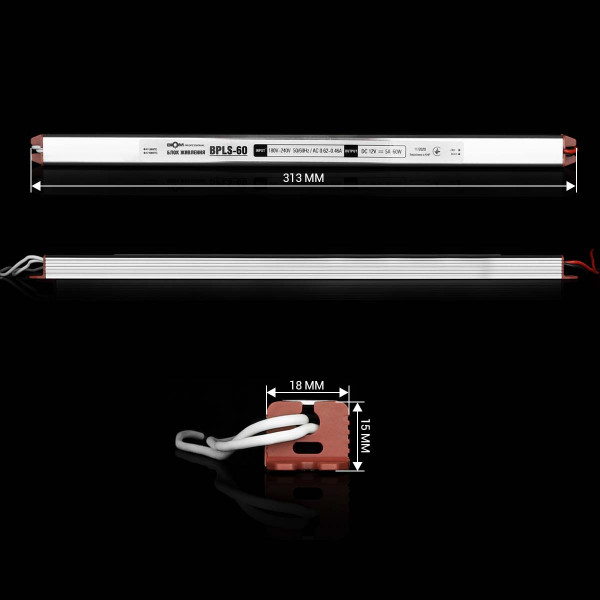 Блок питания BIOM Professional DC 12V 60W 5А stick тонкий, в алюминиевом корпусе (BPLS-60-12), 100019662