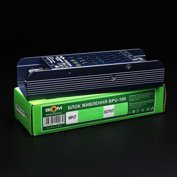 Блок живлення BIOM Professional DC 12V 100W 8,3А перфорований, в металевому корпусі (BPU-100) , 100010151