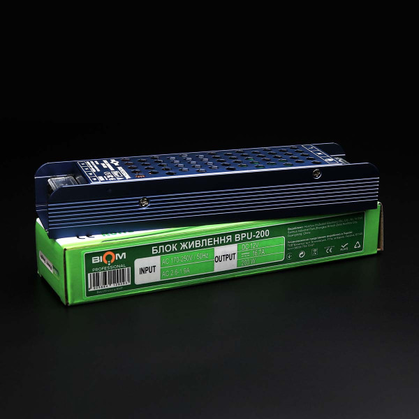 Блок питания BIOM Professional DC 12V 200W 16,6А перфорированный в металлическом корпусе (BPU-200), 100010153