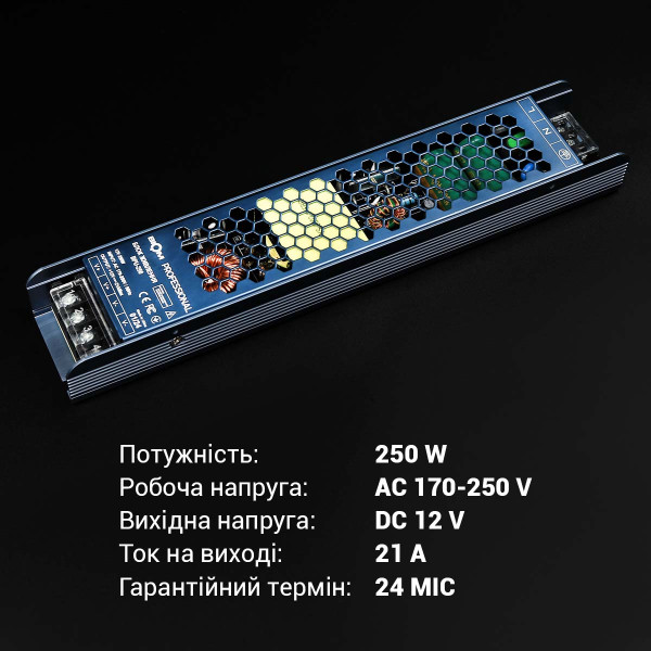 Блок питания BIOM Professional DC 12V 250W 21А перфорированный в металлическом корпусе (BPU-250), 100011660