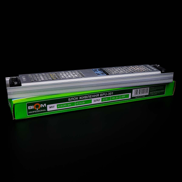 Блок живлення BIOM Professional DC 12V 300W 25А slim перфорований, в металевому корпусі (BPU-301) , 100014623
