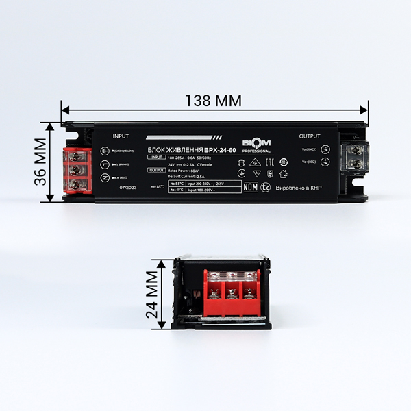 Блок питания BIOM Professional DC 24V 60W 2,5А в металлическом корпусе (BPX-24-60), 100023390