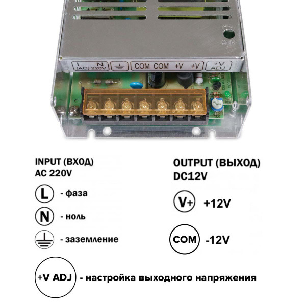 Блок питания OEM DC 12V 150W 12,5А негерметичний в металлическом корпусе (TR-150-12), 100001281