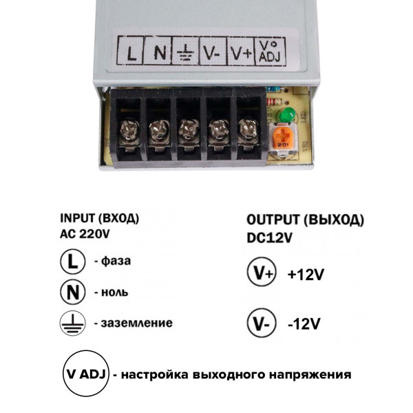 Блок питания OEM DC 12V 25W 2,1А негерметичний в металлическом корпусе (TR-25-12), 100000705