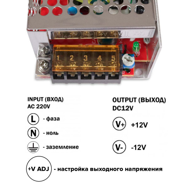 Блок питания OEM DC 12V 36W 3А негерметичний в металлическом корпусе (TR-36-12), 100001279