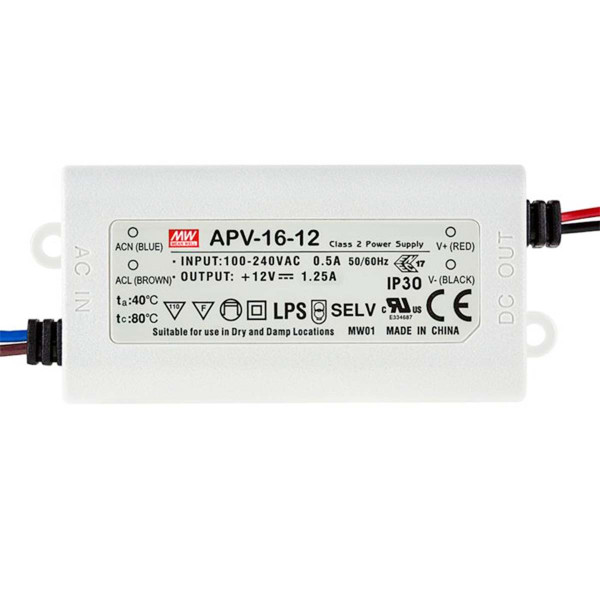 Блок питания Mean Well DC 12V 15W 1,25A IP42 (APV-16-12), 100022091