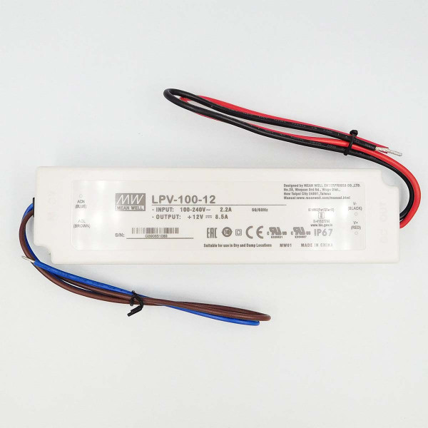 Блок питания Mean Well DC 12V 102W 8,5A IP67 (LPV-100-12), 100022090