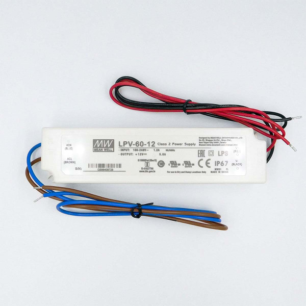 Блок питания Mean Well DC 12V 60W 5A IP67 (LPV-60-12), 100022104
