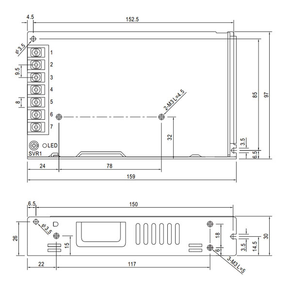 Блок живлення Mean Well DC 12V 150W 12,5A IP20 (LRS-150-12) , 100022122