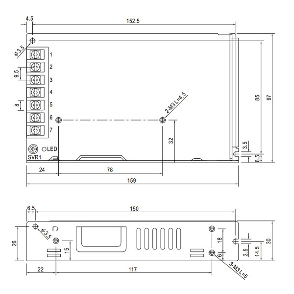 Блок живлення Mean Well DC 24V 156W 6,5A IP20 (LRS-150-24) , 100022113