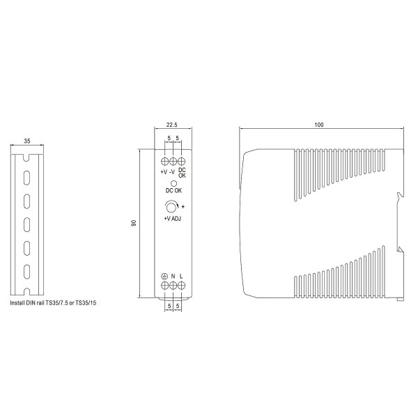 Блок питания Mean Well на DIN-рейку DC 24V 24W 1А (MDR-20-24), 100022051
