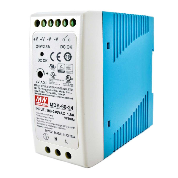 Блок питания Mean Well на DIN-рейку DC 24V 60W 2,5А (MDR-60-24), 100022047