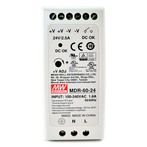 Блок питания Mean Well на DIN-рейку DC 24V 60W 2,5А (MDR-60-24), 100022047
