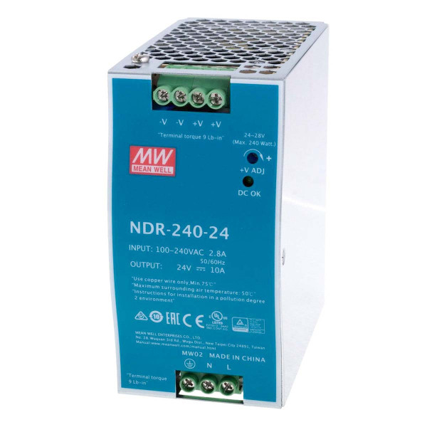 Блок питания Mean Well на DIN-рейку DC 24V 240W 10А (NDR-240-24), 100022039