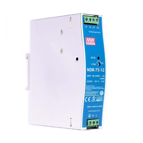 Блок питания Mean Well на DIN-рейку DC 12V 75W 6,3А (NDR-75-12), 100022045