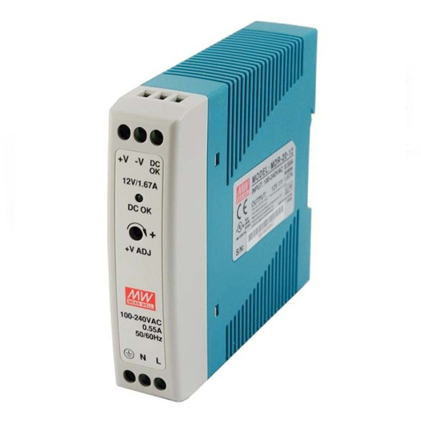 Блок живлення Mean Well на DIN-рейку DC 12V 20W 1,67А (MDR-20-12) , 100022052