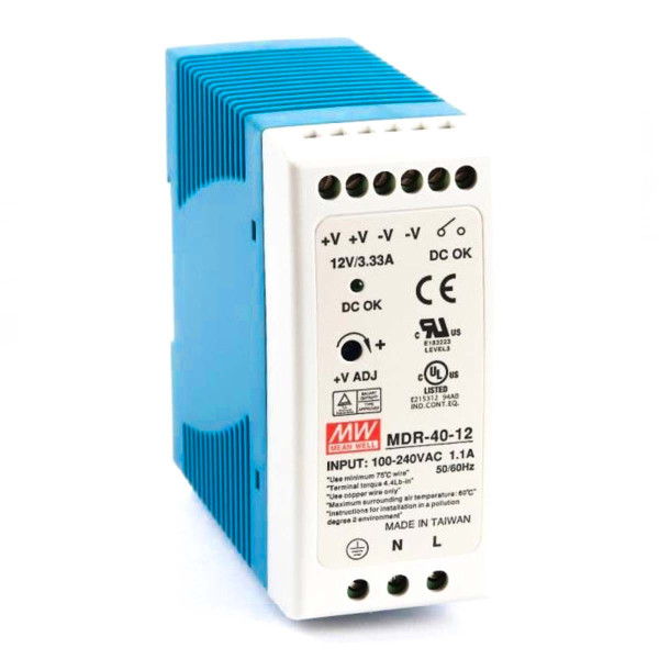 Блок живлення Mean Well на DIN-рейку DC 12V 40W 3,33А (MDR-40-12) , 100022050