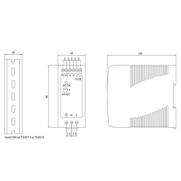 Блок питания Mean Well на DIN-рейку DC 12V 60W 5А (MDR-60-12), 100022048