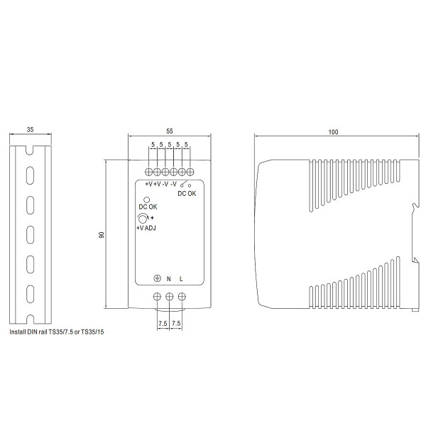 Блок питания Mean Well на DIN-рейку DC 24V 100W 4А (MDR-100-24), 100022046