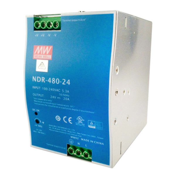 Блок живлення Mean Well на DIN-рейку DC 24V 480W 20А (NDR-480-24) , 100022038
