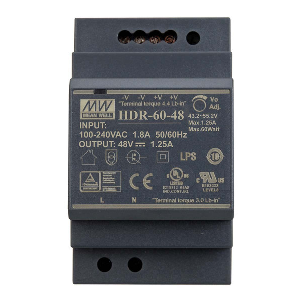 Блок живлення Mean Well на DIN-рейку DC 48V 60W 1,25A IP20 (HDR-60-48) , 100022135
