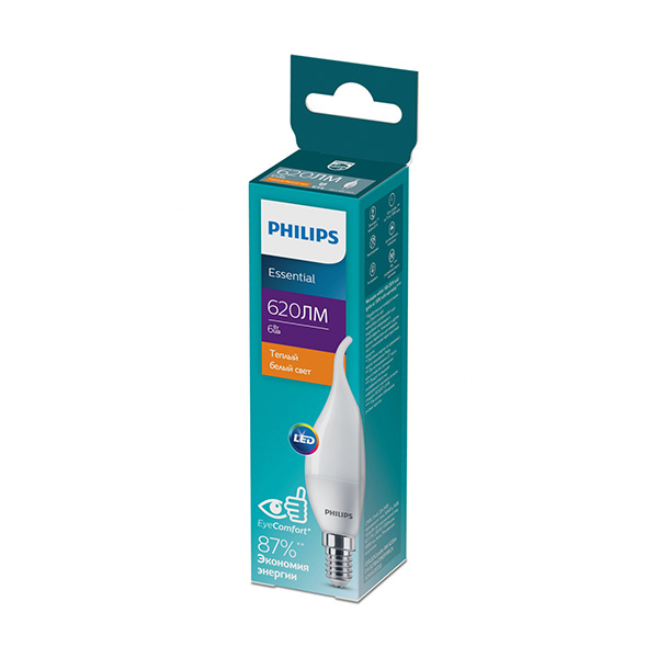 Светодиодная лампа PHILIPS ESS LEDCandle 6W E14 620Lm 827 BA35 NDFRRCA (929002972007), 100023677