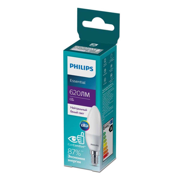 Светодиодная лампа PHILIPS ESS LEDCandle 6W E14 620Lm 840 BA35 NDFRRCA (929002971107), 100022487
