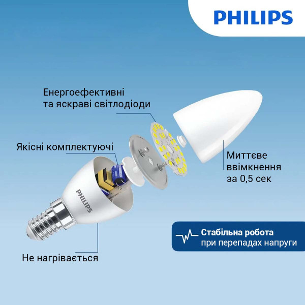 Светодиодная лампа PHILIPS ESS LEDCandle 6W E14 620Lm 840 BA35 NDFRRCA (929002971107), 100022487