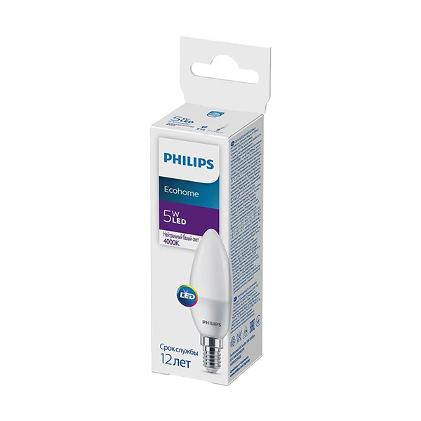 Світлодіодна лампа PHILIPS Ecohome LEDCandle 5W E14 500Lm 840 B35 NDFR (929002968837) , 100023662