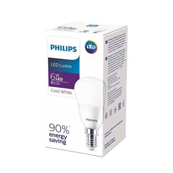 Светодиодная лампа PHILIPS LEDLustre 6W E14 500Lm 840 P45 NDFR RCA (929002274037), 100022497