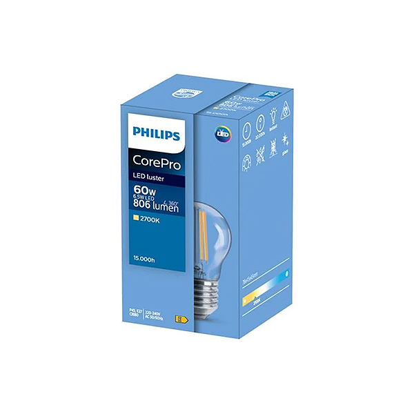 Світлодіодна лампа PHILIPS CorePro LEDLuster ND 6,5-60W E27 827 P45 CLG (929002029092) , 100023631