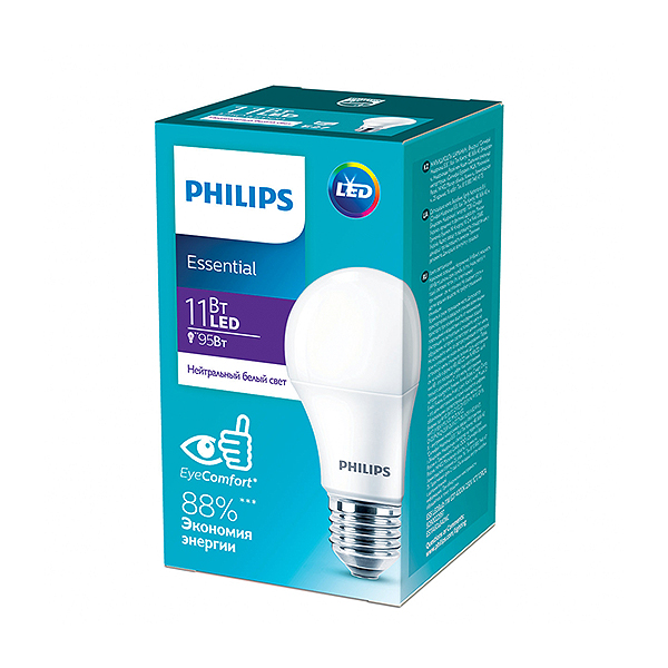 Светодиодная лампа PHILIPS ESS LEDBulb 11W E27 1250Lm 840 A60 3CT/4 RCA (929002299747), 100023665