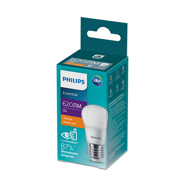 Светодиодная лампа PHILIPS ESS LEDLustre 6W E27 620Lm 827 P45 NDFRRCA (929002971207), 100023683