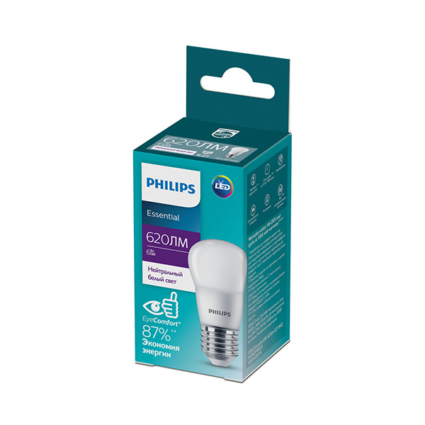 Светодиодная лампа PHILIPS ESS LEDLustre 6W E27 620Lm 840 P45 NDFRRCA (929002971507), 100023684