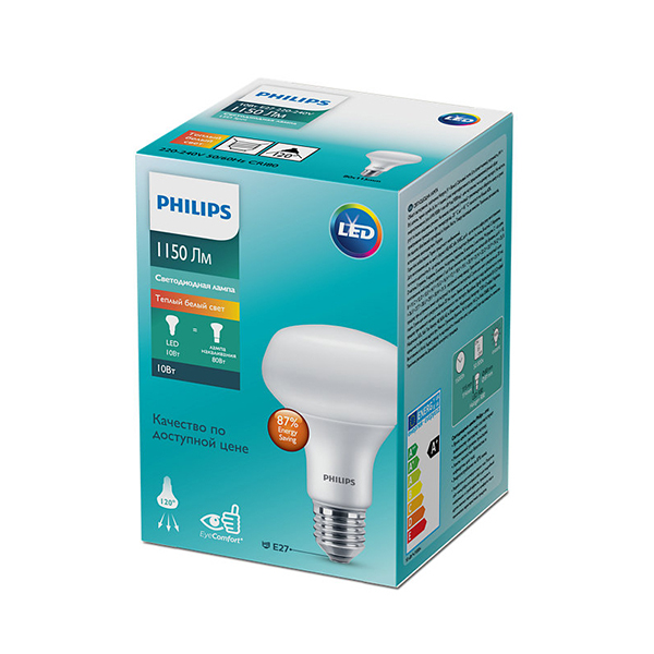 Светодиодная лампа PHILIPS ESS LEDspot 10W E27 1150Lm 827 R80 (929002966187), 100023667