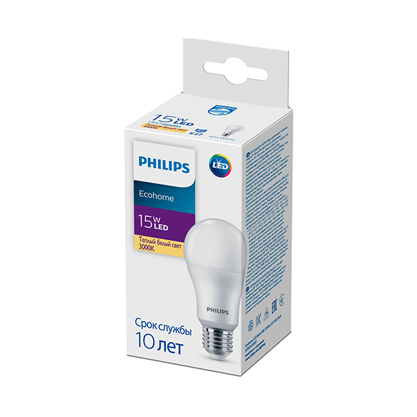 Світлодіодна лампа PHILIPS Ecohome LED Bulb 15W E27 1350Lm 830 A60 RCA (929002305017) , 100023652
