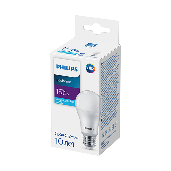 Світлодіодна лампа PHILIPS Ecohome LED Bulb 15W E27 1450Lm 865 A60 RCA (929002305317) , 100023655