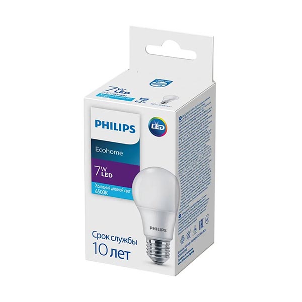 Светодиодная лампа PHILIPS Ecohome LED Bulb 7W E27 540Lm 865 A60 RCA (929002298817), 100023659