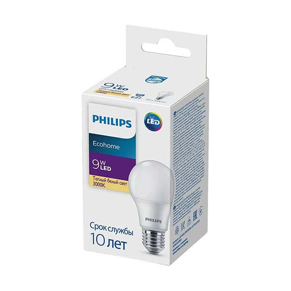 Светодиодная лампа PHILIPS Ecohome LED Bulb 9W E27 680Lm 830 A60 RCA (929002298917), 100023658