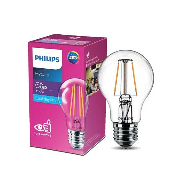 Светодиодная лампа PHILIPS LEDClassic 6W E27 600Lm 865 A60 CL ND (929001974613), 100022493