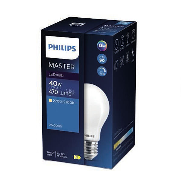 Светодиодная лампа PHILIPS MAS LEDBulb DT 3,4W E27 922-927 A60 FR G (929003010002), 100023747