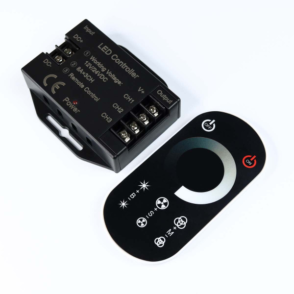 Диммер OEM 24A (8A*3кан) DC 12-24V RF черный (D-24RF8-T-B), 100025611