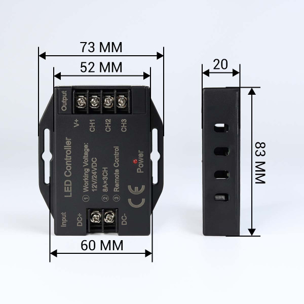 Диммер OEM 24A (8A*3кан) DC 12-24V RF черный (D-24RF8-T-B), 100025611