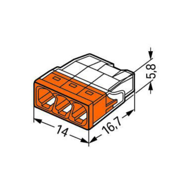 Клема швидкого монтажу WAGO COMPACT для розподіляючих коробок 3X2,5, прозора/помаранчева., без пасти (2273-203) , 100022467
